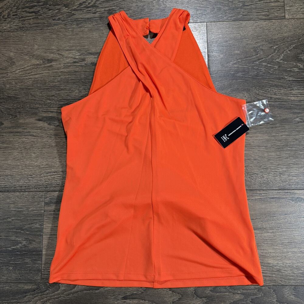 NWT INC Sz M Paradise Callin Orange Halter Top Dopamine Resort Mod Keyhole